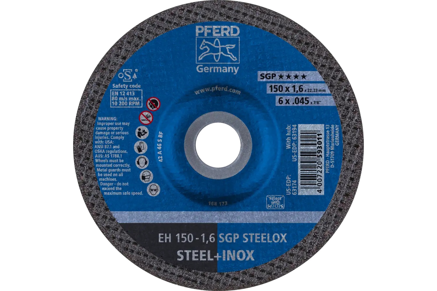 Picture of Pferd Cut-Off Wheel, 6" X .045 X 7/8, Sgp Steelox, T27, Aluminum Oxide